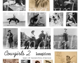 COWGIRLS digital collage sheet, VINTAGE photos, Western Rodeo women riding Horses broncos, Wild West art images, Americana ephemera DOWNLOAD