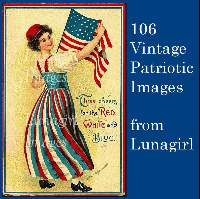 106 PATRIOTIC vintage images DOWNLOAD Victorian postcards, American Flags, July Fourth 4th, Uncle Sam, children, crafts digital art EPHEMERA image 1