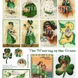 Feuille de collage numérique de la Saint-PATRICK, images vintage, cartes victoriennes, femmes irlandaises Clapsaddle girls Trèfles verts, Art Ephemera TÉLÉCHARGER