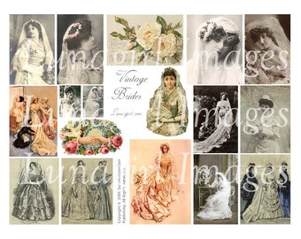 VINTAGE BRIDES digital collage sheet, Victorian Weddings photos cards, images women bridal veils, ladies flowers roses art ephemera DOWNLOAD