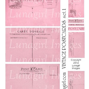 Pink VINTAGE POSTCARDS, digital collage sheet, blank carte postale backgrounds, French Paris ephemera altered art cards printables DOWNLOAD