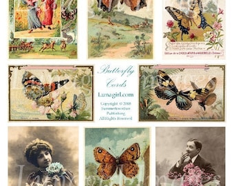 VINTAGE BUTTERFLIES digital collage sheet, Butterfly Wings, Victorian cards photos woodland art garden images French cards ephemera DOWNLOAD