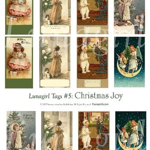 Vintage kerstcadeaukaartjes, digitaal collageblad, kerstkaarten Victoriaanse kinderen engelen, veranderde kunst antieke efemere afdrukbare DOWNLOAD