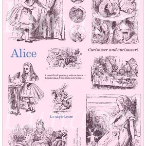 CINQ FEUILLES! Alice au pays des merveilles, cinq couleurs! feuilles de collage numériques, illustrations vintage art, Tenniel Alice, éphémère victorien TÉLÉCHARGER
