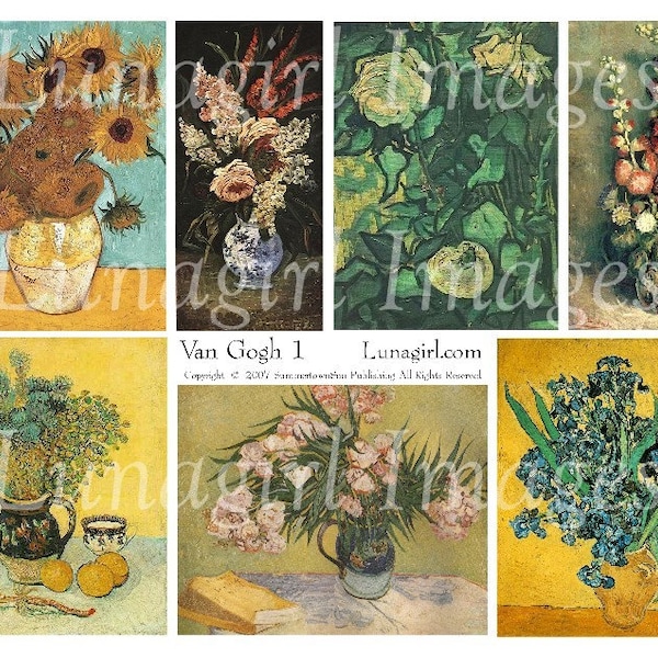 Vincent VAN GOGH digital collage sheet, Art antique paintings flowers vintage images sunflowers irises still-life pictures Ephemera DOWNLOAD