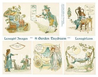 GARDEN DAYDREAM digital collage sheet, Vintage Fairy Tales, Victorian storybook princess, little girl fantasy, altered art ephemera DOWNLOAD