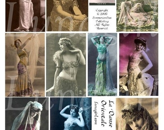 BELLYDANCE digital collage sheet, VINTAGE photos women dancers exotic ladies showgirls altered art images French postcards Ephemera DOWNLOAD