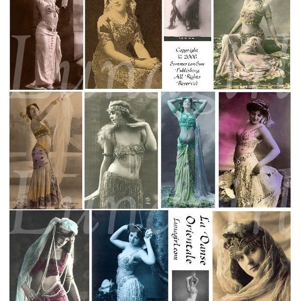 BELLYDANCE digital collage sheet, VINTAGE photos women dancers exotic ladies showgirls altered art images French postcards Ephemera DOWNLOAD