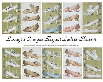 VINTAGE SHOES digital collage sheet, Victorian ladies fashions footwear, vintage art antique shoes women, pink white blue, ephemera DOWNLOAD