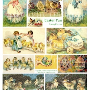 EASTER digital collage sheet Victorian children chicks eggs vintage images holidays chickens antique postcards ephemera altered art DOWNLOAD