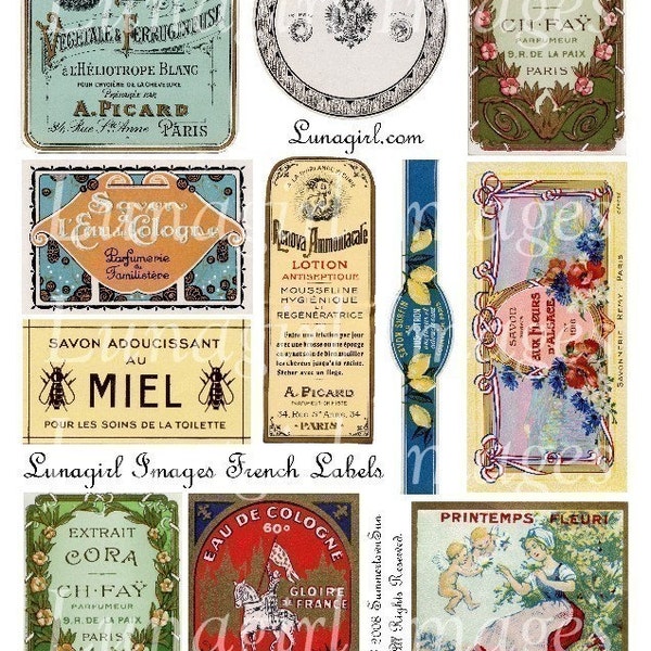 FRENCH LABELS digital collage sheet, vintage perfume soap, Victorian images tags, Paris cottage shabby antique ephemera altered art DOWNLOAD