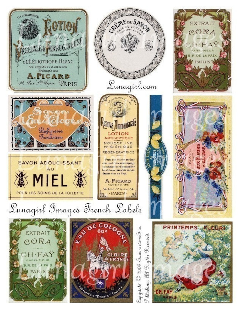 french labels digital collage sheet vintage perfume soap