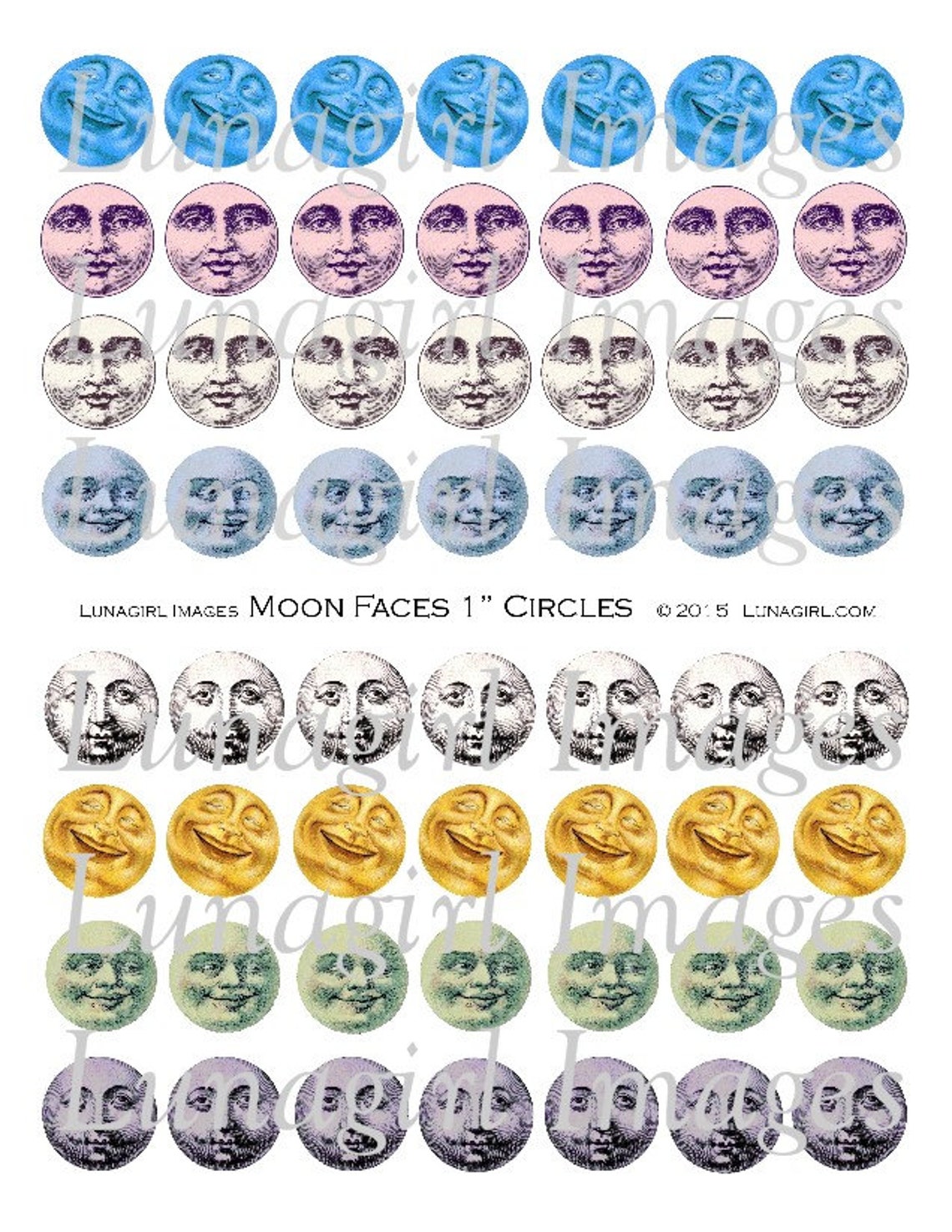 Man in the MOON FACES 1-inch Circles Digital Collage Sheet | Etsy