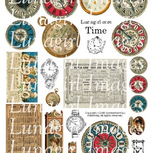 Vintage CLOCKS TIME digital collage sheet, antique Watches, Victorian Calendars, clockfaces, steampunk art, vintage images ephemera DOWNLOAD