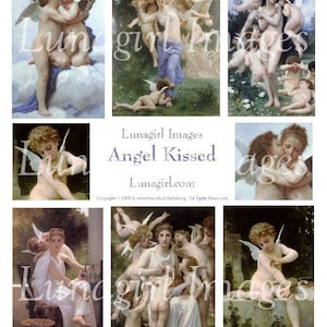 ANGELS KISS digital collage sheet, Victorian art, baby angels cherubs cupid, Bouguereau paintings, romantic women goddess, ephemera DOWNLOAD