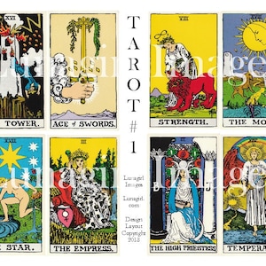 VINTAGE TAROT digital collage sheet, gypsy witches fortune teller, antique cards Victorian art magical alchemy Ryder Tarot Ephemera DOWNLOAD