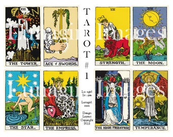 VINTAGE TAROT digital collage sheet, gypsy witches fortune teller, antique cards Victorian art magical alchemy Ryder Tarot Ephemera DOWNLOAD