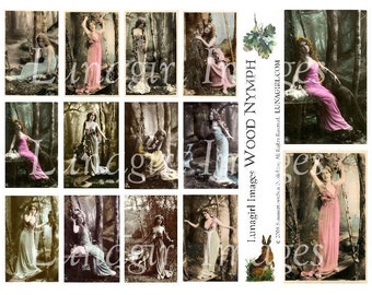 WOOD NYMPH digital collage sheet vintage photos woman vintage images Victorian nature goddess woodland animals altered art ephemera DOWNLOAD