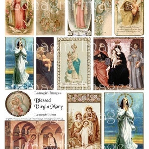 BLESSED VIRGIN MARY digitale Collage Blatt, antike viktorianische heilige Karten, katholische Kunst Madonna, Vintage Bilder religiöse Ephemera Download