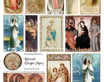 BLESSED VIRGIN MARY digital collage sheet, antique Victorian holy cards, Catholic art Madonna, vintage images religious ephemera Download