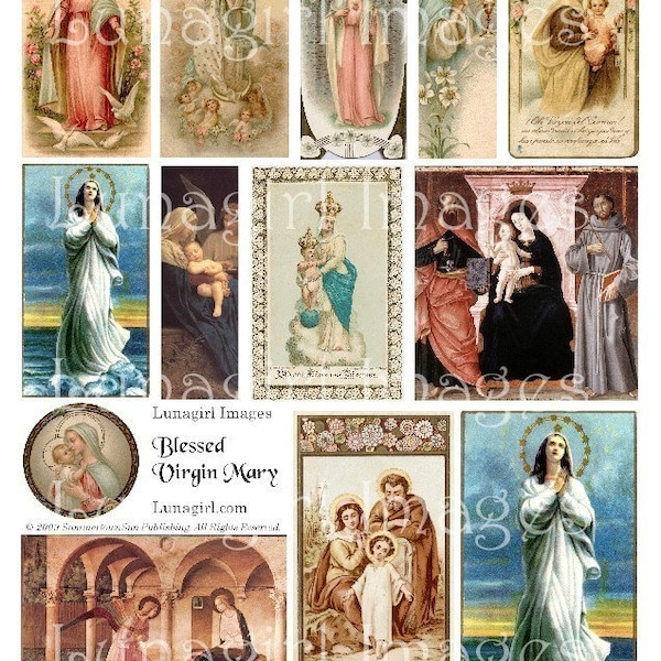 BLESSED VIRGIN MARY digital collage sheet, antique Victorian holy cards, Catholic art Madonna, vintage images religious ephemera Download