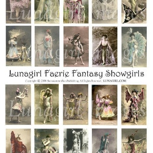 FAERIE FANTASY SHOWGIRLS foglio collage digitale, donne vittoriane, foto vintage, cartoline francesi, costumi da cabaret, effimeri d'arte Scarica