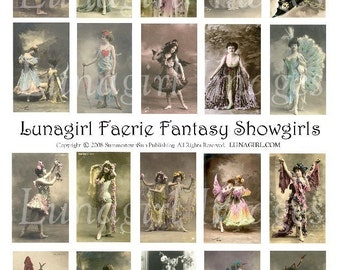 FAERIE FANTASY SHOWGIRLS digital collage sheet, Victorian women, vintage photos, French postcards, cabaret costumes, art ephemera Download