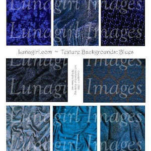 FABRIC BACKGROUNDS digital collage sheet Blue textures patterns, altered art cards vintage silk velvet royal sapphire blue ephemera DOWNLOAD