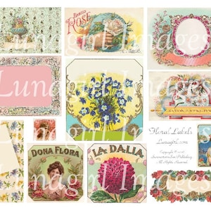 VINTAGE LABELS digital collage sheet, blank tags Floral frames, Victorian flowers, Junk Journals art, digital ephemera, altered art DOWNLOAD