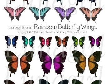 Rainbow BUTTERFLY WINGS digital collage sheet, fairy wings bright colors butterflies ephemera, fairies altered art vintage images,  DOWNLOAD