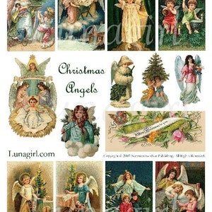 CHRISTMAS ANGELS digital collage sheet, Victorian postcards, vintage holidays Christmas cards, flowers nativity, postcards ephemera DOWNLOAD