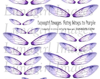 Purple FAIRY WINGS, feuille de collage numérique, ailes de libellule, art fantastique, boucles d’oreilles de bijoux de fées, ailes imprimables, fées éphémères TÉLÉCHARGER