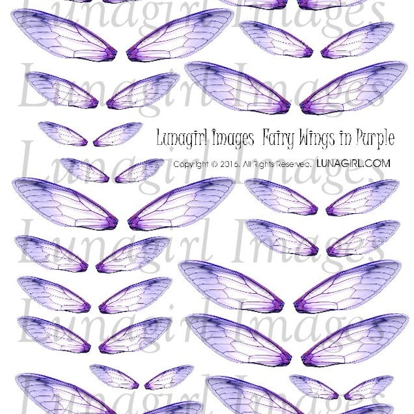 Purple FAIRY WINGS, digital collage sheet, dragonfly wings, fantasy art, fairy jewelry earrings, printable wings, fairies ephemera DOWNLOAD