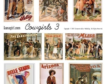 COWGIRLS #3 digital collage sheet vintage images theater posters western women Wild West RODEO altered art cards printable ephemera DOWNLOAD