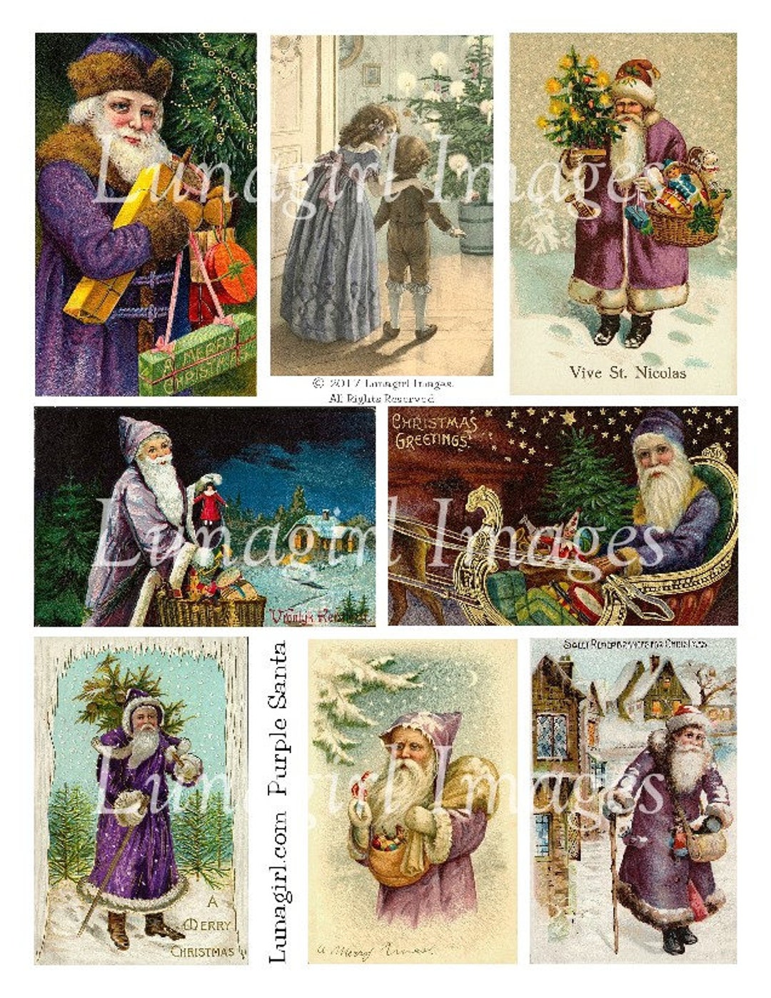 PURPLE SANTA Claus Digital Collage Sheet, Vintage Christmas Cards ...