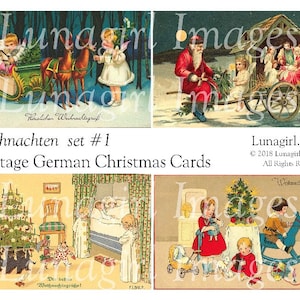 Vintage DUITSE KERSTkaarten, digitaal collageblad, kerstkinderen engelen kerstman, antieke ansichtkaarten, kunst ephemera DOWNLOAD