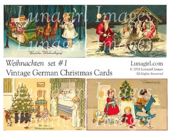 Vintage GERMAN CHRISTMAS cards, digital collage sheet, Christmas children angels Santa, antique holiday postcards, Art Ephemera DOWNLOAD