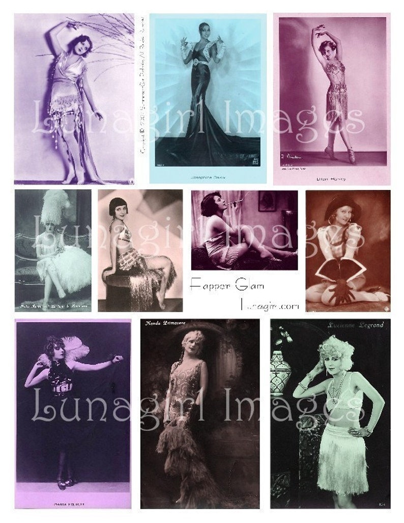 FLAPPER SHOWGIRLS, digital collage sheet, vintage photos, vintage images women ladies 1920s, dancers, glamour, altered art ephemera DOWNLOAD image 1