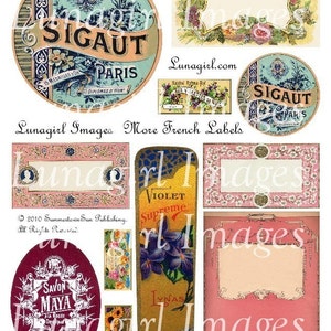 VINTAGE FRENCH LABELS digital collage sheet, Paris perfume labels, soap cosmetics ephemera, altered art tags frames, vintage images Download