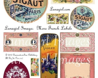 VINTAGE FRENCH LABELS digital collage sheet, Paris perfume labels, soap cosmetics ephemera, altered art tags frames, vintage images Download