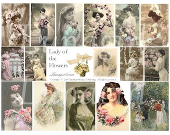 LADY of the FLOWERS, digital collage sheet, Victorian women ladies, girls with flowers, vintage images photos, ephemera altered art DOWNLOAD