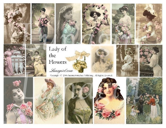 LADY of the FLOWERS Digital Collage Sheet Victorian Women | Etsy