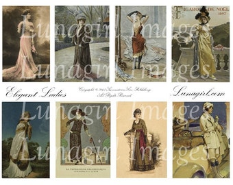 ELEGANT LADIES digital collage sheet, vintage images Victorian Edwardian women, fashion diva dresses altered art printable ephemera DOWNLOAD