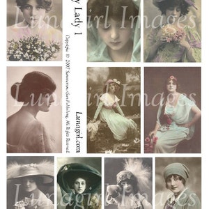 PRETTY LADIES cyfrowy arkusz kolażu, zdjęcia vintage, wiktoriańskie edwardiańskie kobiety dziewczyny, modne kapelusze, francuskie pocztówki, artystyczne efemerydy POBIERZ