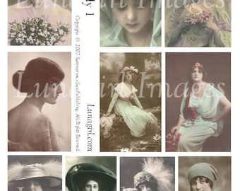 PRETTY LADIES digital collage sheet, Vintage Photos, Victorian Edwardian women girls, fashions hats, French postcards, Art Ephemera DOWNLOAD