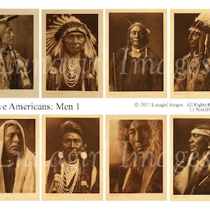 NATIVE AMERICANS digital collage sheet, MEN males chief, sepia photos, vintage images, American Indians West, ephemera printables, Download