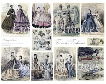 FRENCH FASHIONS digital collage sheet vintage images women ladies antique Paris magazine illustrations dresses altered art ephemera DOWNLOAD