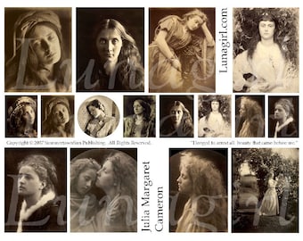 GOTHIC PHOTOS digital collage sheet, vintage images, sepia women faces Victorian girls, Cameron altered art inchies spooky ephemera DOWNLOAD