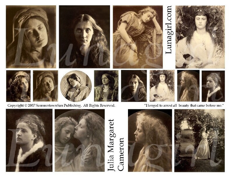 GOTHIC PHOTOS digital collage sheet, vintage images, sepia women faces Victorian girls, Cameron altered art inchies spooky ephemera DOWNLOAD image 1