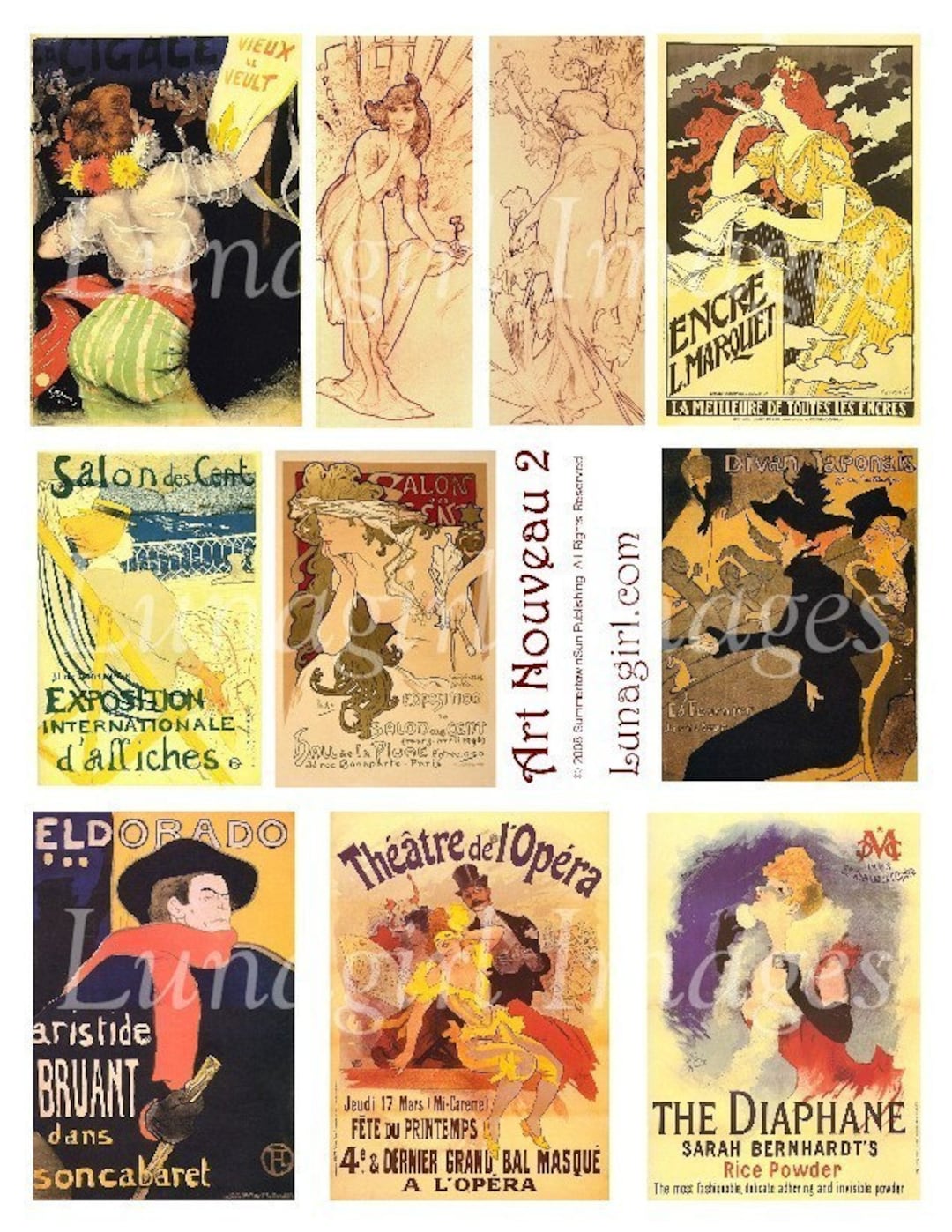 ART NOUVEAU Digital Collage Sheet, Vintage Paris Cabaret Posters